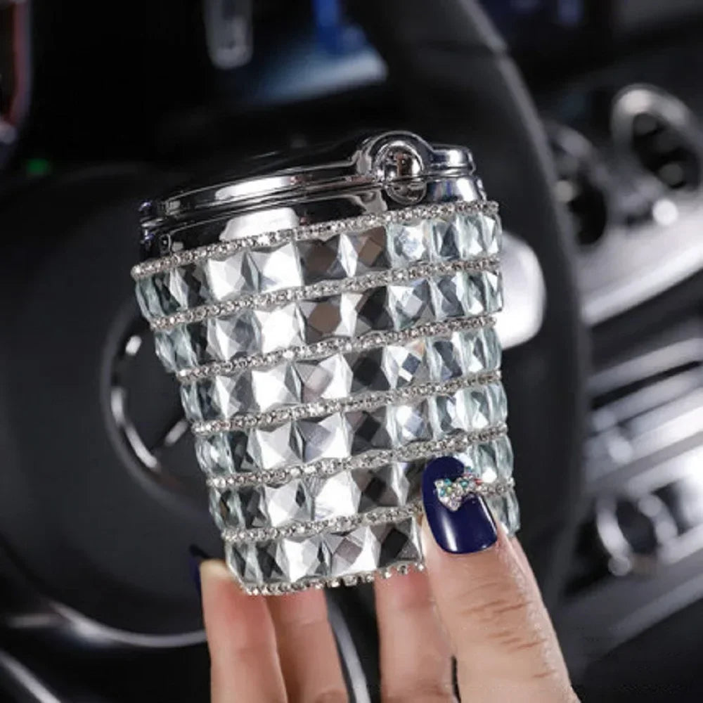 Luxury LED Light Car Cigar Ashtray Universal Cigarette Cylinder Holder Car Styling Bling Car Accessories Interior for Women