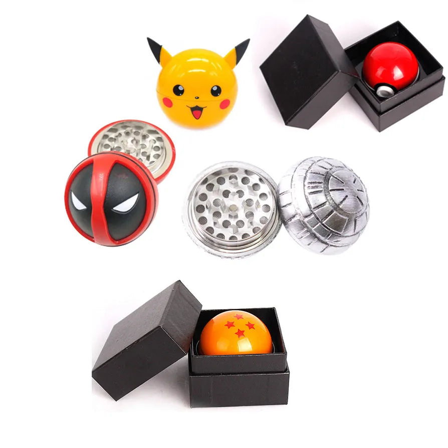 6 Types Metal Poke Ball Grinder Cartoon Gold Smoke 3 Layers Manual Tobacco Herb Zinc Alloy Mill Spice Crusher Accessory