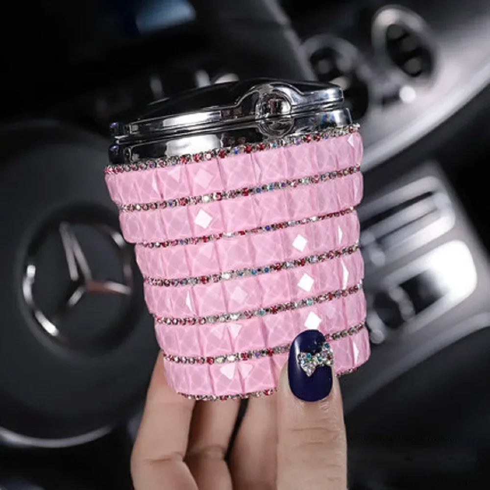 Luxury LED Light Car Cigar Ashtray Universal Cigarette Cylinder Holder Car Styling Bling Car Accessories Interior for Women