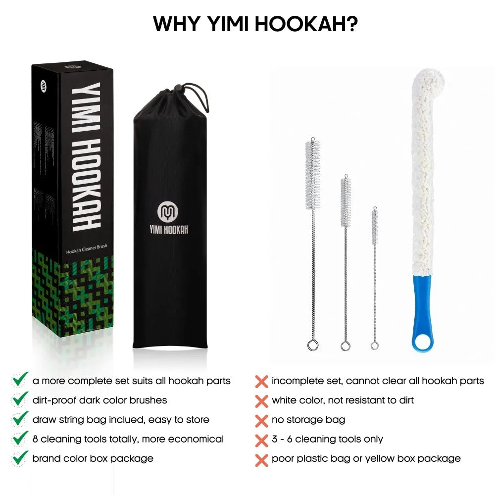 Yimi Hookah Cleaning Brush kit Flexible Drain Brush Hookah Bowl Brush Decanter Cleaning Beads Hookah Brushes Accessories.