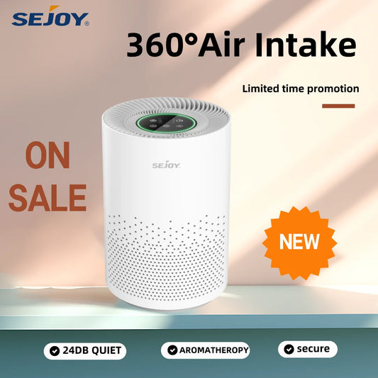 Sejoy Air Purifiers For Home Bedroom Quiet Air Cleaner With 22dB Sleep Mode H13 Hepa Filter For Smoke 360° Air Intake Touch Cont